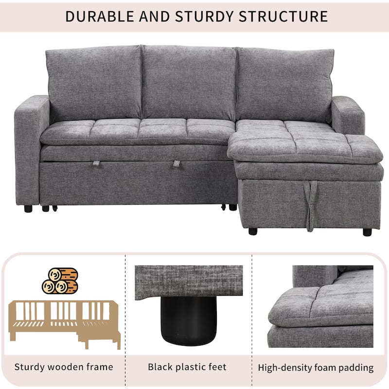 Modern Sectional Sofa Bed with Storage Space and Upholstered for Living Rooms and Apartments