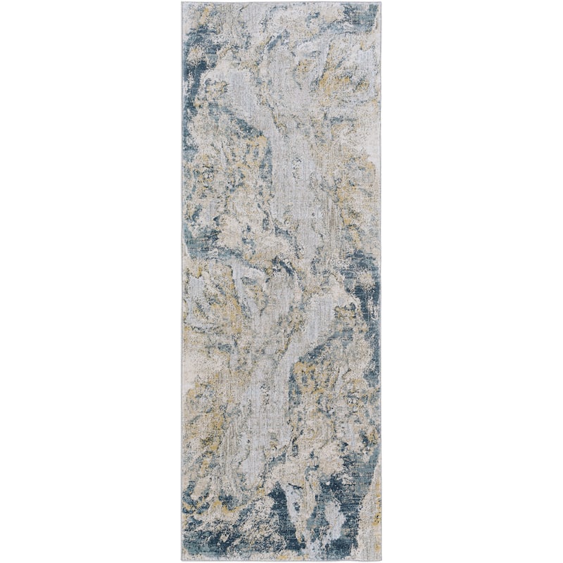 Livabliss Modern & Contemporary Brunswick Abstract Area Rug - 2'7" x 10' - Ocean