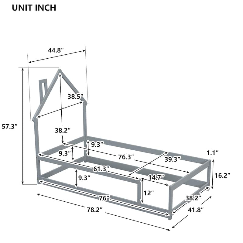 Whimsical Twin Bed with House Design and Safety Guardrails