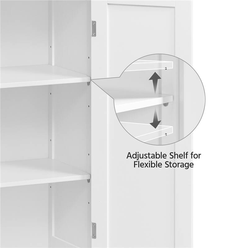 Yaheetech Bathroom Storage Cabinet Cupboard with Glass Door, White - N/A