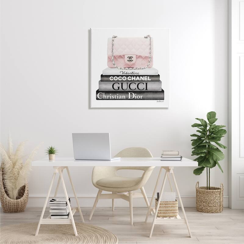 Stupell Pink Quilted Purse on Modern Chic Bookstack Canvas Wall Art - Black
