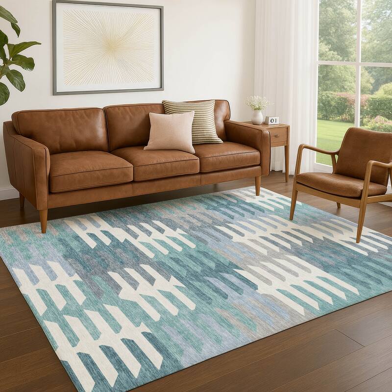Machine Washable Indoor/ Outdoor Modern Stacks Chantille Rug