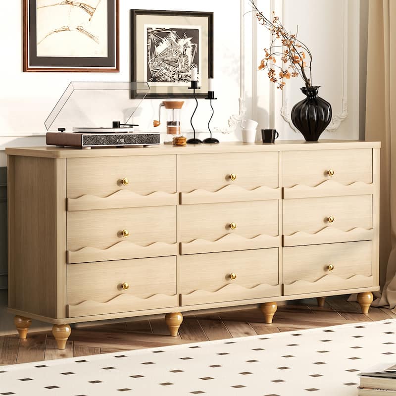 Narill Wave-Inspired 9-Drawer Dresser Closet Organizer, 63-In Chest of Drawers TV Stand