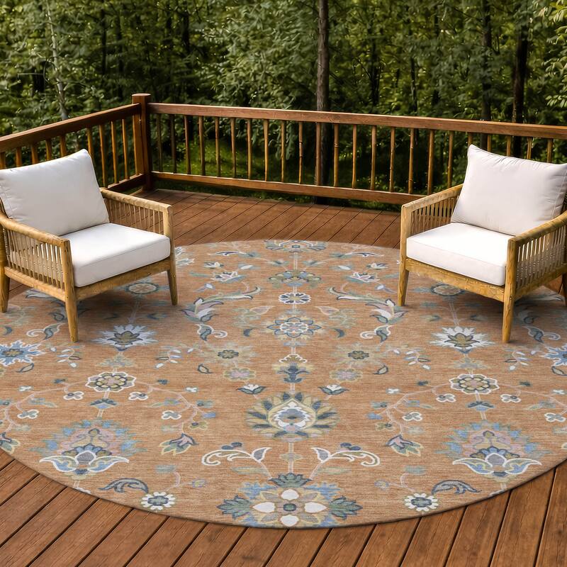 Machine Washable Indoor/ Outdoor Traditional Basalt Chantille Rug - Copper - 8' x 8'