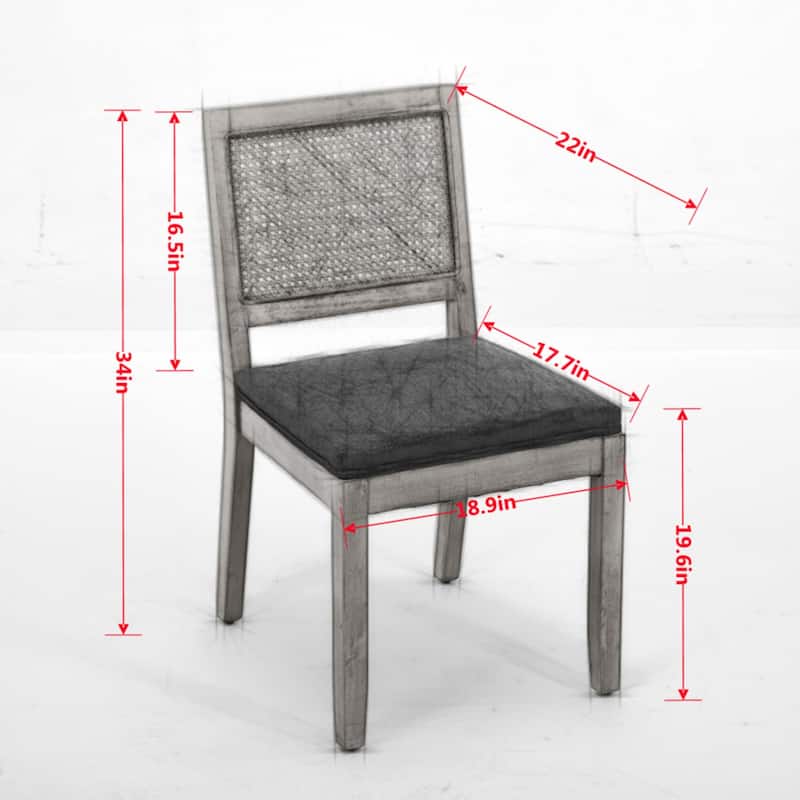 Farmhouse Rattan Dining Chairs Set of 2, Modern Cane Upholstered Side Chair