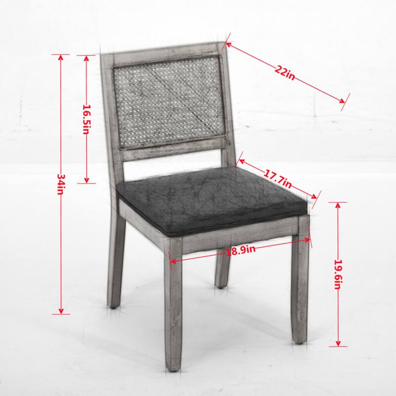 Roomfitters Upholstered Dining Chair Set of 2 with Rattan Back & Wood Legs, Modern Farmhouse Side Chair for Kitchen