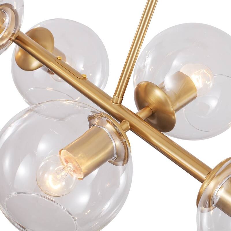 Modern 8-light Glass Globe Linear Chandelier - Brass Black
