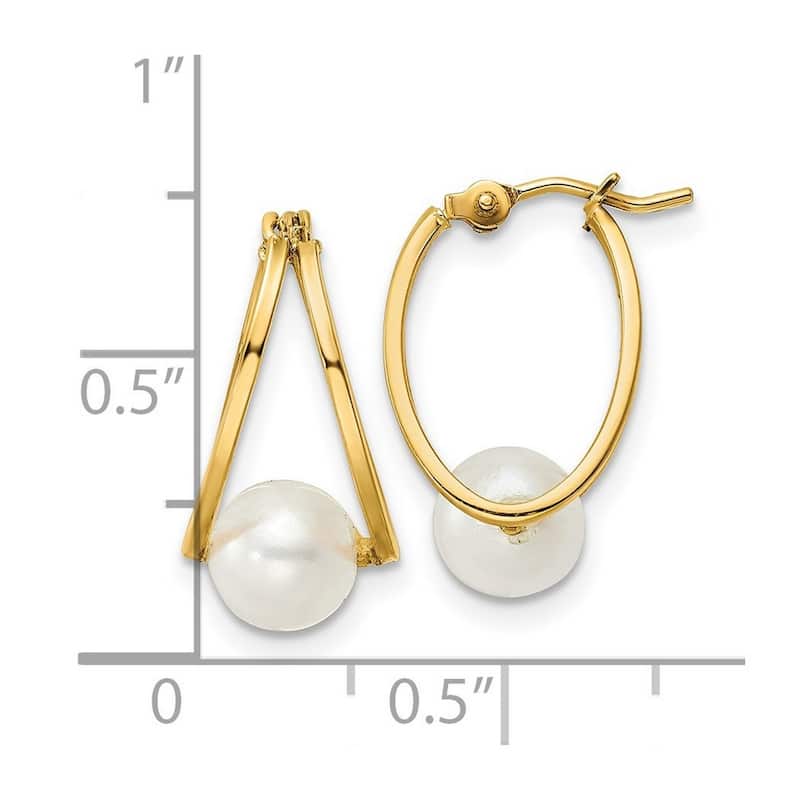 Curata 14k Yellow Gold Freshwater Cultured Pearl Hoop Earrings (17.25x10.6mm)