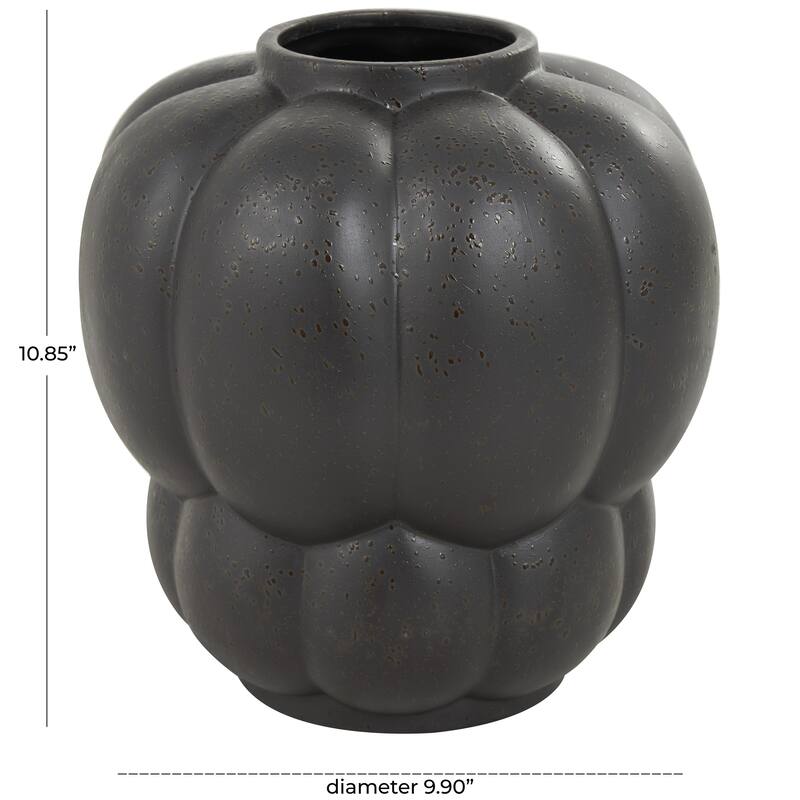 Ceramic Wide Bubble Inspired Decorative Vase with Distressed Speckled Texturing - Black - Roche River Decor