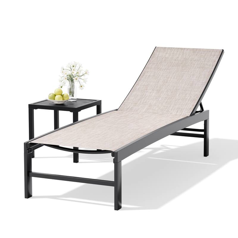 Outdoor Chaise Lounge Reclining Adjustable Chairs with Side Table Set
