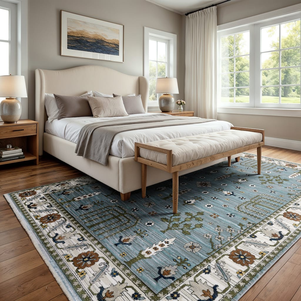 Style Haven Kellan Oriental Tree of Life Pale Blue/ Green Area Rug