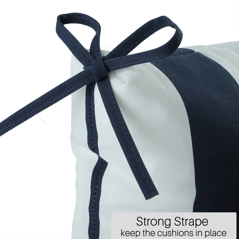 Navy Blue-White Polyester Outdoor Chair Cushions 2-Piece Set with Reversible, Tied Design - 44" L x 22" x 4"