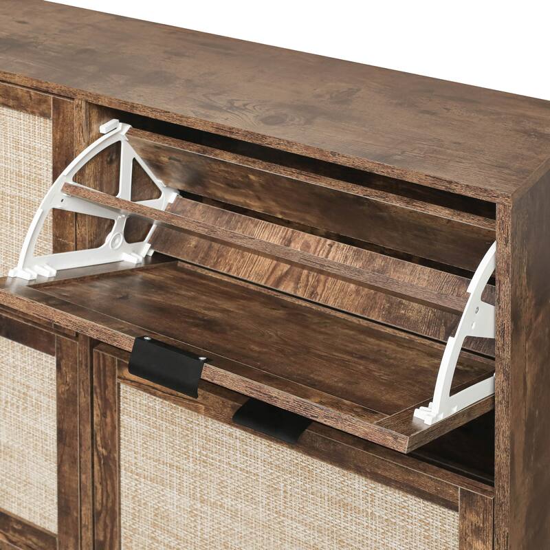 Elegant Shoe Cabinet with Double-Layer Doors,Sturdy Pine Legs and Adjustable Backplane
