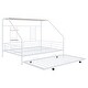 preview thumbnail 8 of 8, Full Size House-shaped Platform Bed Frame with Trundle, Metal Bed with Spport Legs, Pull-out Bed with Shelf, White