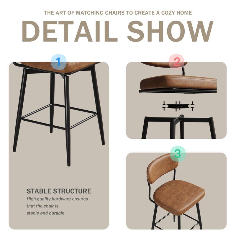 Bar Chairs Set of 2 Piece Set, 360 ° Swivel Bar Chair with Leather Cushions and Iron Brackets Counter Height Bar Chairs
