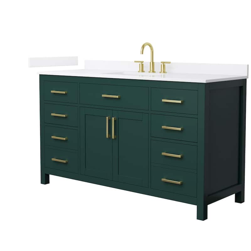 Wyndham Collection WCG2424-60S-QTZ-US3MXX Beckett 60" Free Standing - Green / White Quartz Top / Brushed Gold Hardware