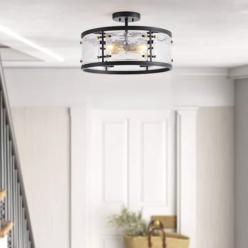 Laia Black 5-light Water Textured Glass Drum Flush Mount - 19 inches in diameter x 8.5 inches H