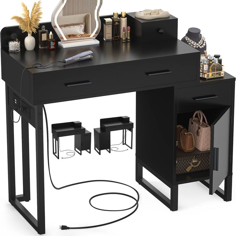 Vanity Desk with 4 Storage Drawers,Modern Makeup Vanity Table with Charging Station
