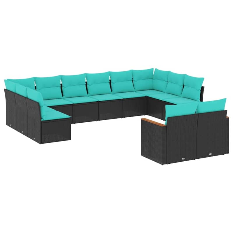 vidaXL 12 Piece Patio Sofa Set with Cushions Black Poly Rattan