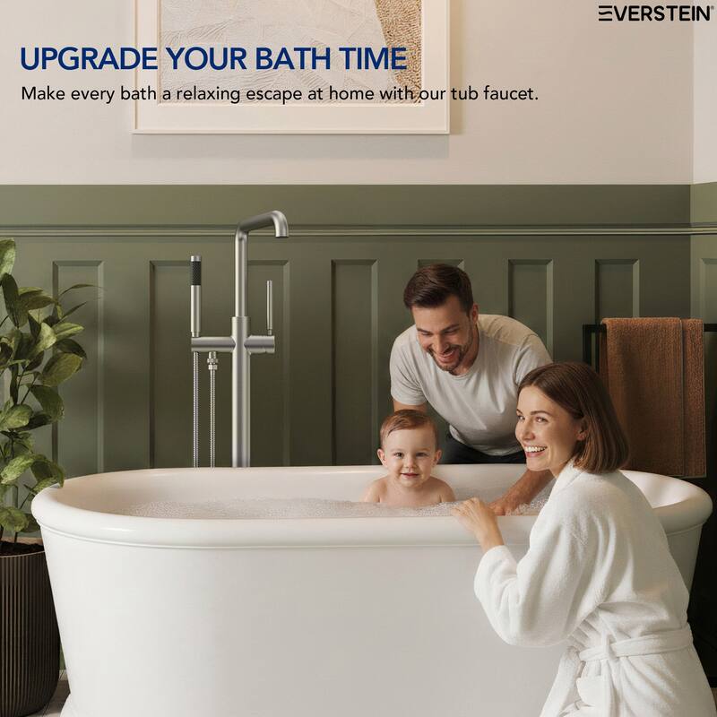 Freestanding Tub Faucet with Hand Shower,Modern Floor-Mount Bathtub Faucet