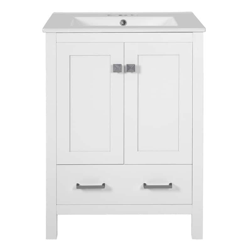GDFStudio - Aurora Wood & Ceramic Bathroom Vanity Set with Sink and Divided Drawers