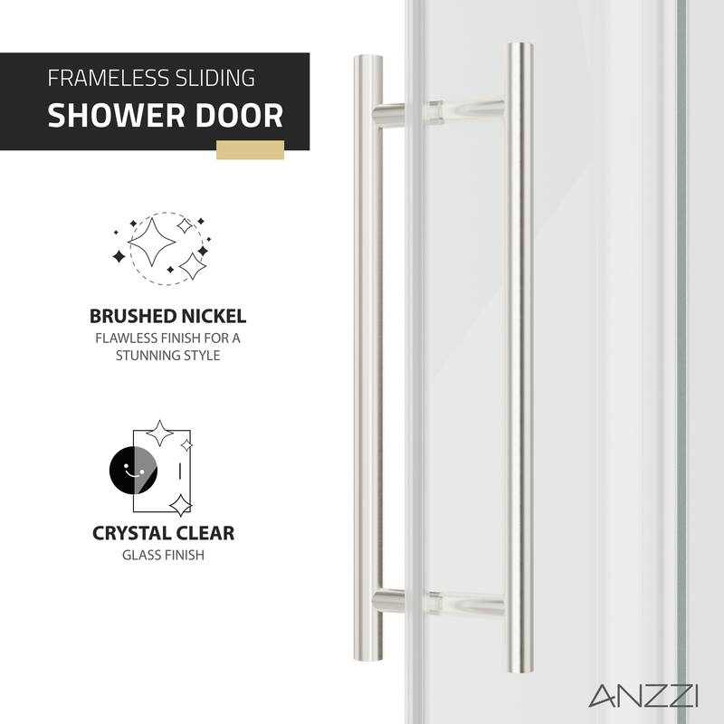 ANZZI Series 56 to 60 in. x 76 in. Frameless Shower Door with Sliding with Tsunami Guard Tempered Clear Glass