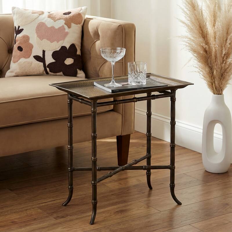Handmade Metalworks Brown Aluminum Tray Table (India) - Aluminum
