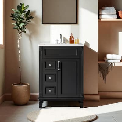 24" Bathroom Vanity with Ceramic Sink, Modern Small Bathroom Cabinet with 2 Drawers & Adjustable Shelf, Space-Saving