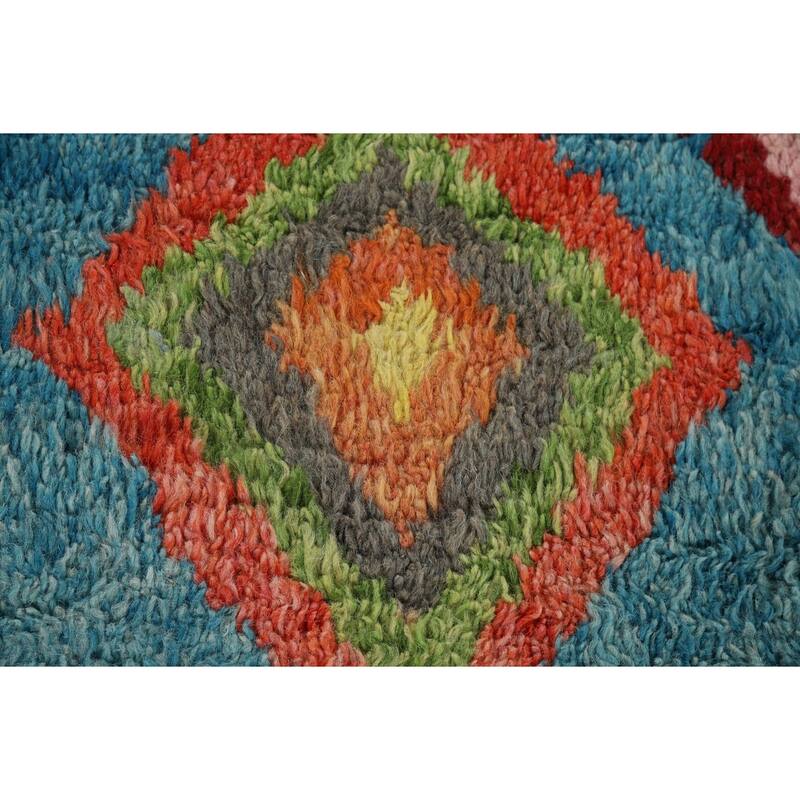 Light Blue Plush Moroccan Oriental Area Rug Handmade Wool Carpet - 7'8" x 10'5"