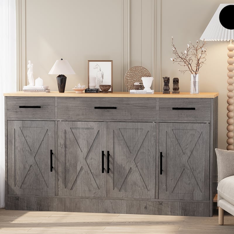 Kitchen Buffet Sideboard Storage Cabinet with Adjustable Shelves, Retro Design(3 Color Options)