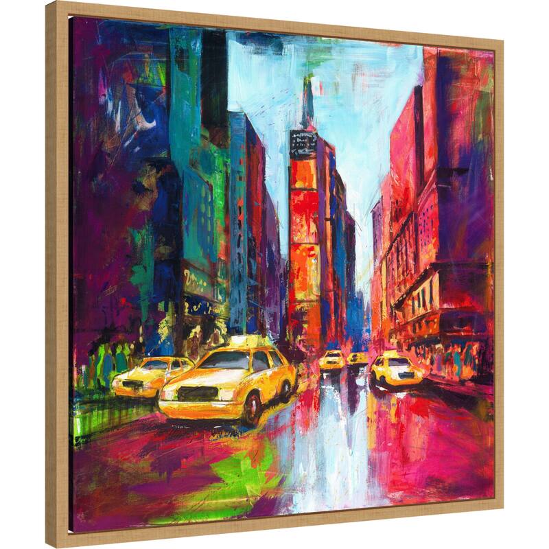 Times Square with Yellow Cabs by Renate Holzner Framed Canvas Wall Art Print