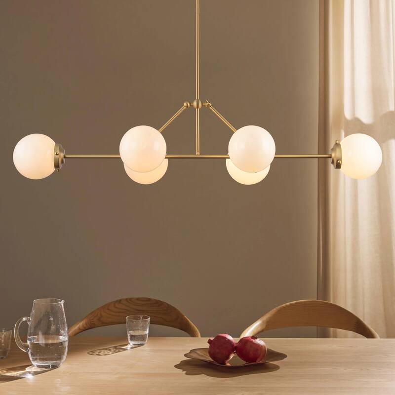 6-Light Dimmable Modern Metal & Glass Pendant Light with Adjustable Rods for Dining Room