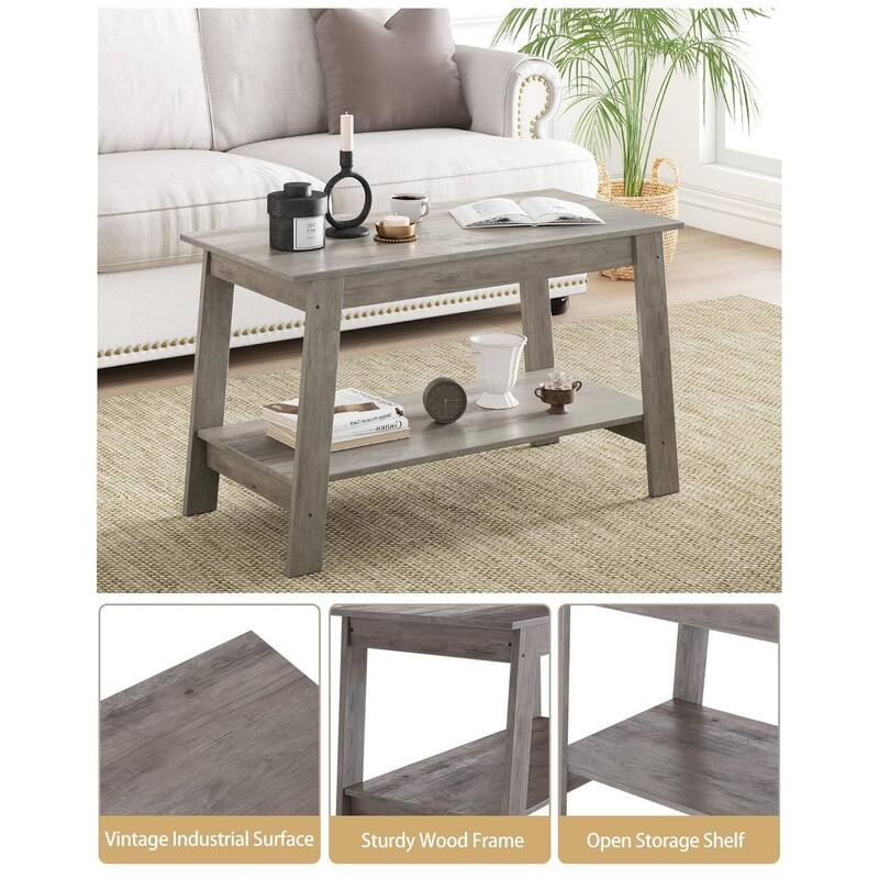 2-Tier Industrial Coffee Table with Storage Shelf