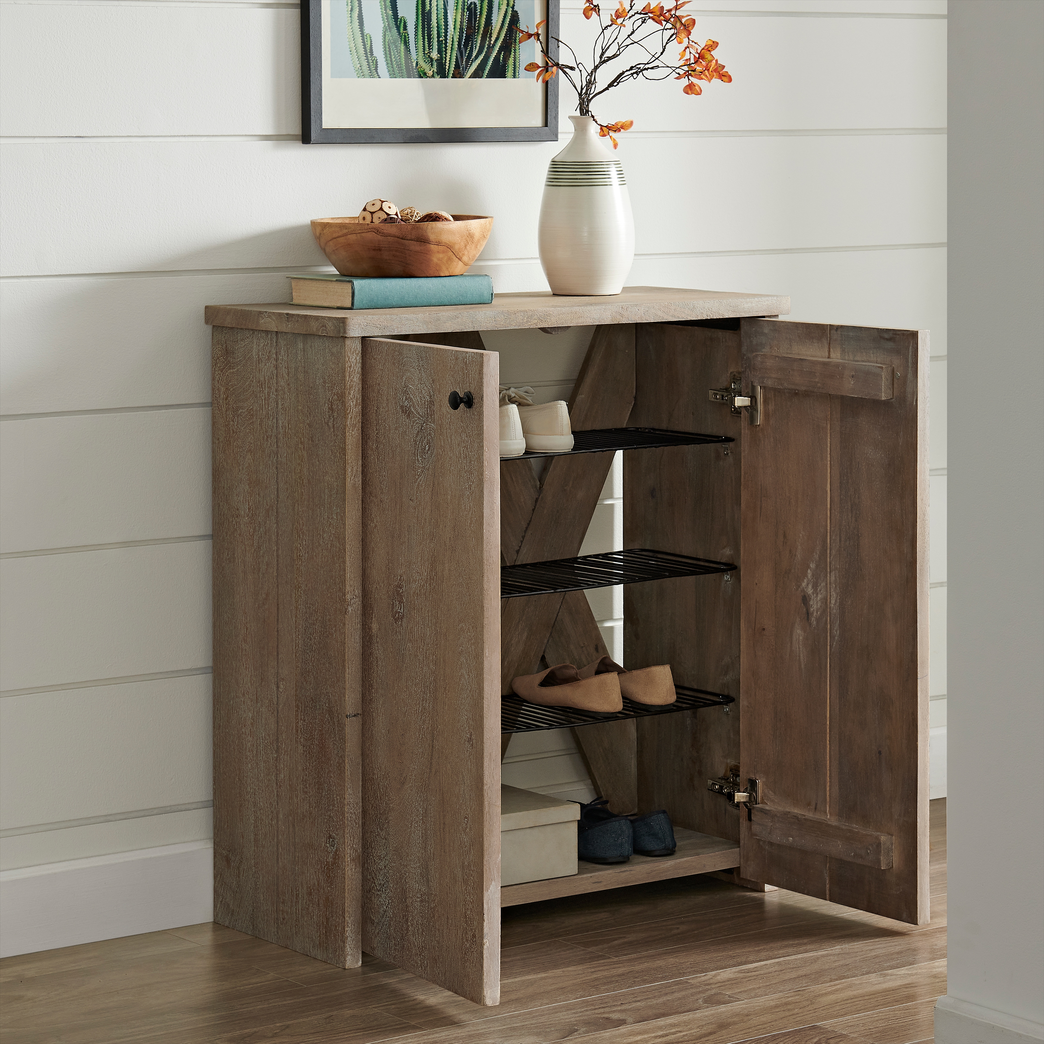 Mango wood shoe clearance cabinet