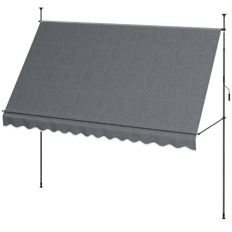 Dark Grey Aluminum Metal Patio Awning Adjustable Outdoor Sunshade - 137.75" W x 47.25" D - Dark Grey