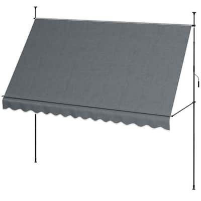 Dark Grey Aluminum Metal Patio Awning Adjustable Outdoor Sunshade - 137.75" W x 47.25" D