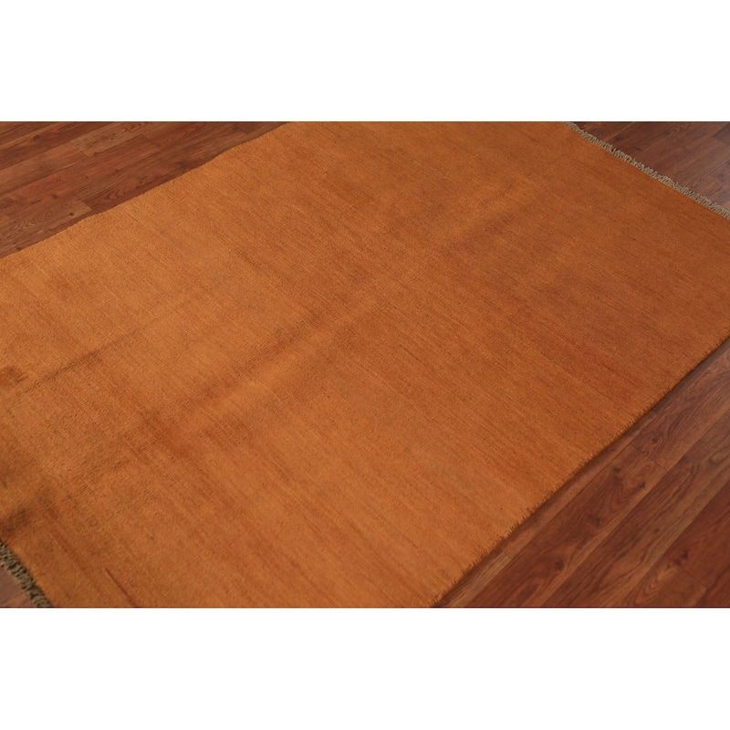 Orange Gabbeh Modern Rug Handmade Wool Carpet - 3'10" x 5'6"