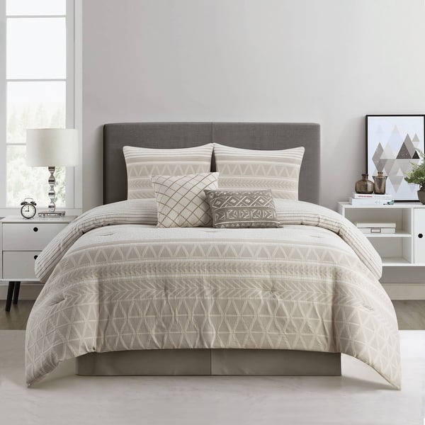 Nanshing Athena 6 Piece Contemporary Geometric Comforter Set - California King - Beige