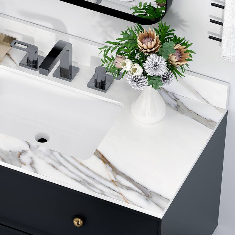 31 Inch Marble Vanity Top,Bathroom Vanity Top with Undermount Rectangular Middle Sink and 4 Inch Height Backsplash