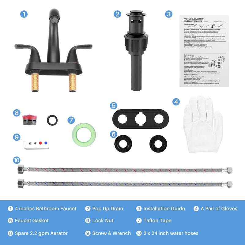 WOWOW 4 in. Centerset Double Handle High Arc Bathroom Sink Faucet