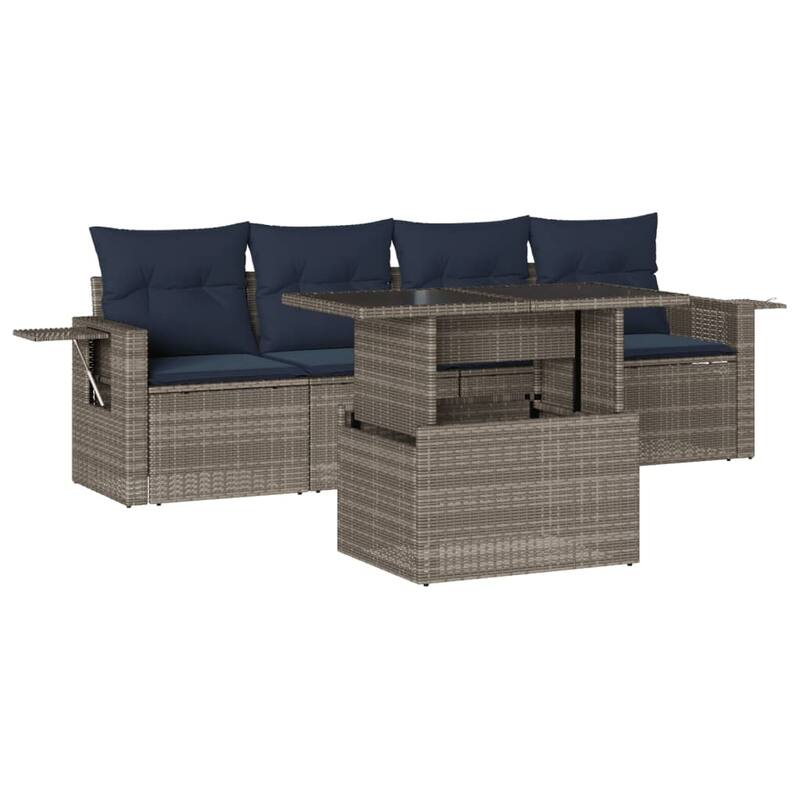 vidaXL Patio Sofa Set with Cushions Table and Couches 5 Piece Poly Rattan - 21.7 x 24.4 x 27.2