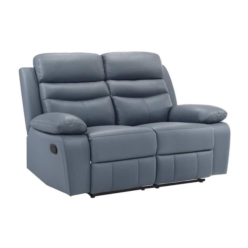 Fremont & Park Peperomia Leather Manual Double Reclining Loveseat - Blue