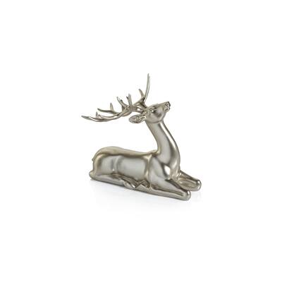 8" Silver Sitting Deer Figurine Statue
