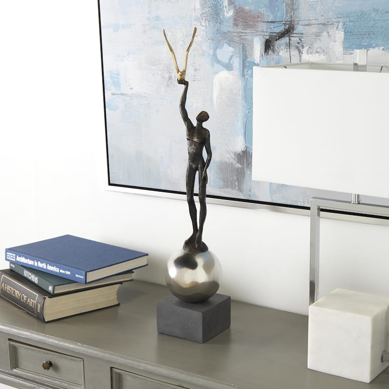 Polystone People Decorative Sculpture with Stainless Steel Accents - Silver - Roche River Decor