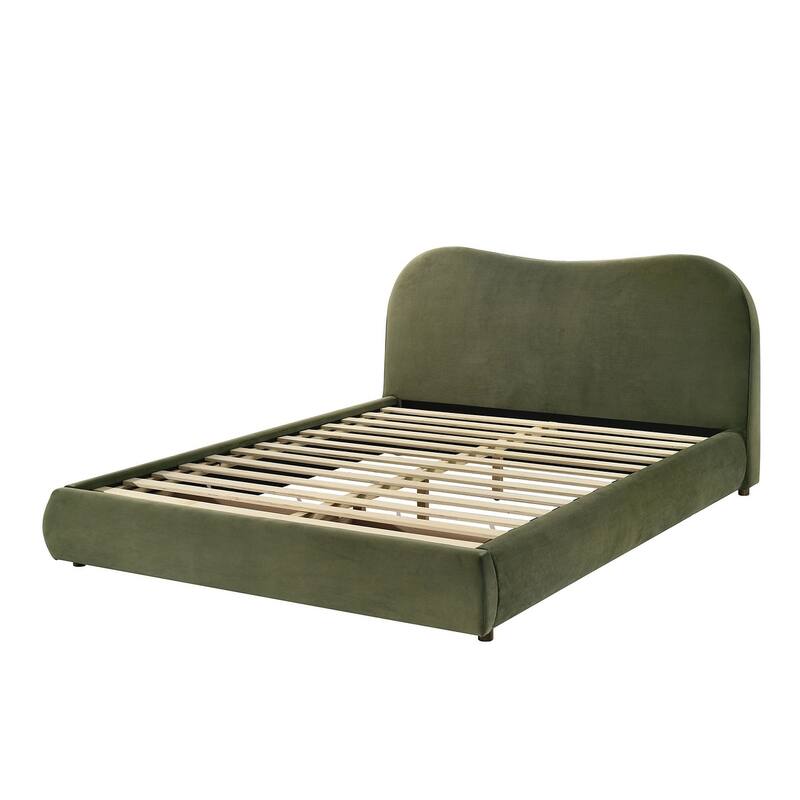 Contemporary Olive Green Curved Headboard Fully Upholstered Storage 1Pc Bed