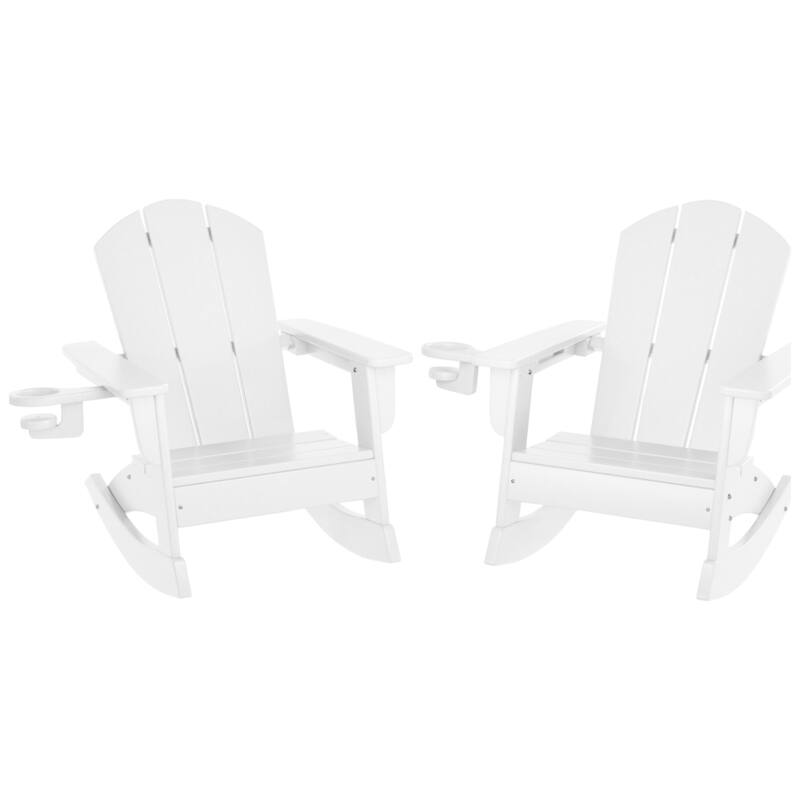 Laguna Kids Outdoor Poly Adirondack Rocking Chair with Cup Holder (Set of 2) - White