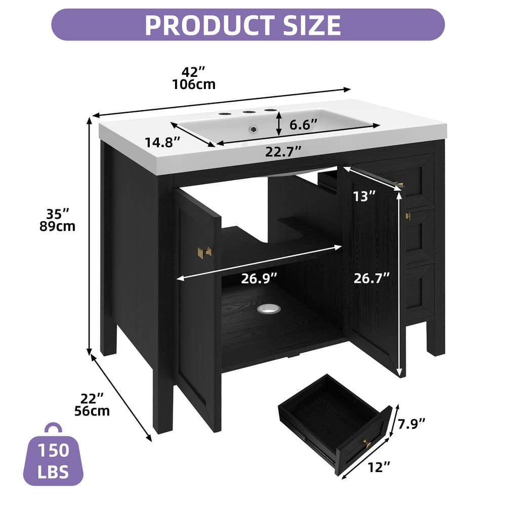 Moasis 36"/42" Bathroom Vanity with Sink Set and 2 Soft-Closing Doors & 3 Drawers