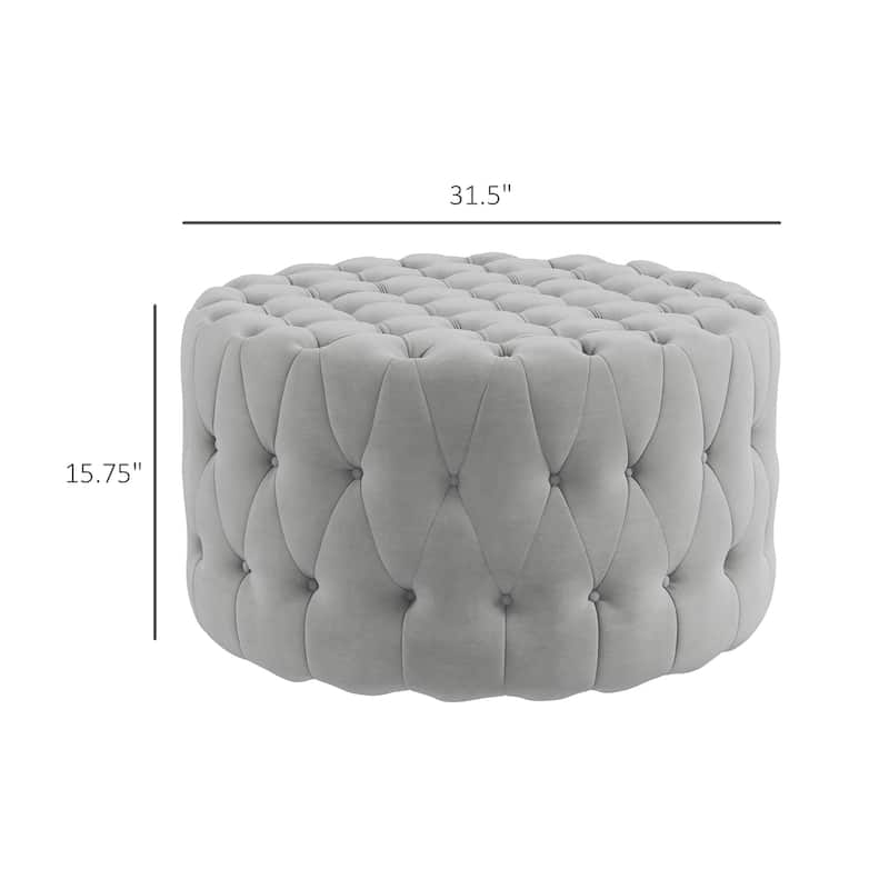 Button Tufted Ottoman Foot Stool with Velvet-feel Upholstery - Grey - Large