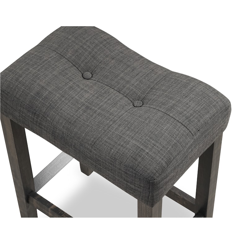 Button Tufted Counter Height Saddle Stool in Grey (Set of 2)