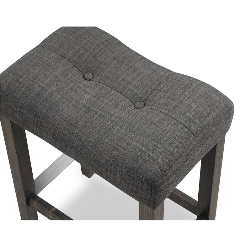 Wood 3-Piece Counter Height Table and Stool Set with Upholstered Stools and Sturdy Rubberwood Construction